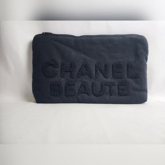 Chanel Black Cosmetic Bag cotton terry cloth towel - Picture 3 of 10